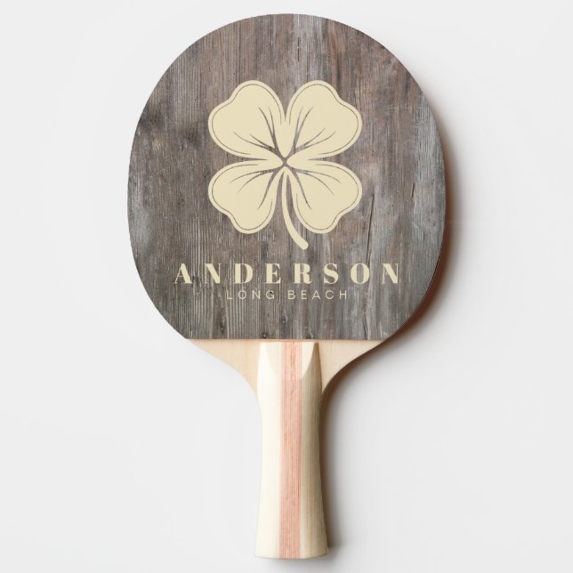 Worn Planks Four Leaf Clover with Name Ping Pong Paddle (Back)