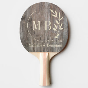 Worn Planks Leaf Wedding Monogram Ping Pong Paddle