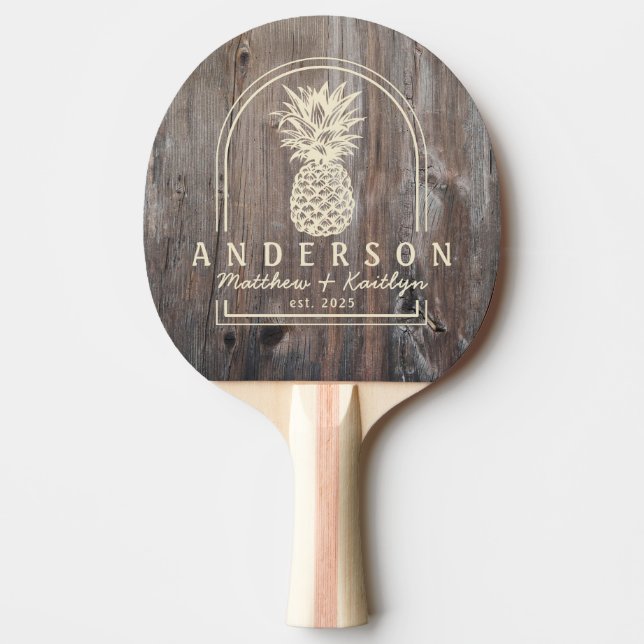 Worn Planks Pineapple Wedding Arch&Name Ping Pong Paddle (Front)