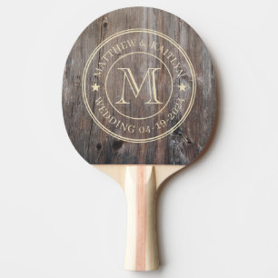 Worn Planks Wedding Monogram Star Ping Pong Paddle