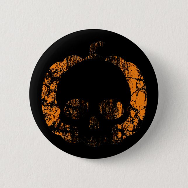 Worn Pumpkin Skull 2 Inch Round Button (Front)