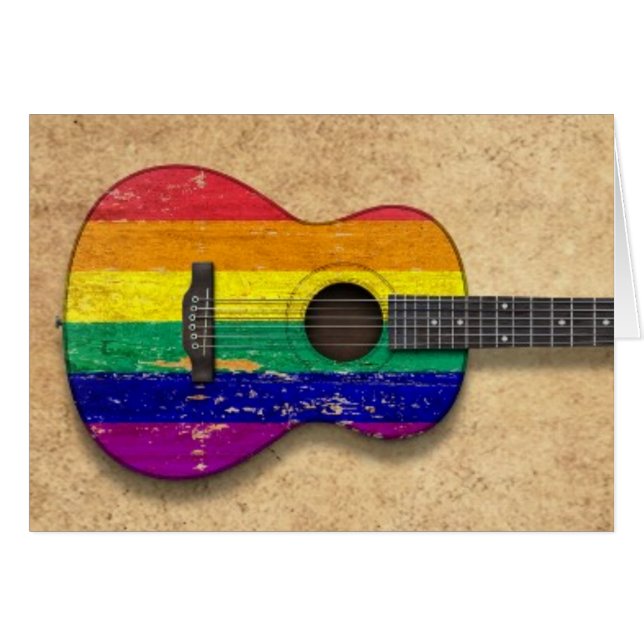 Worn Rainbow Gay Pride Flag Acoustic Guitar (Front Horizontal)