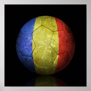 Worn Romanian Flag Football Soccer Ball Poster