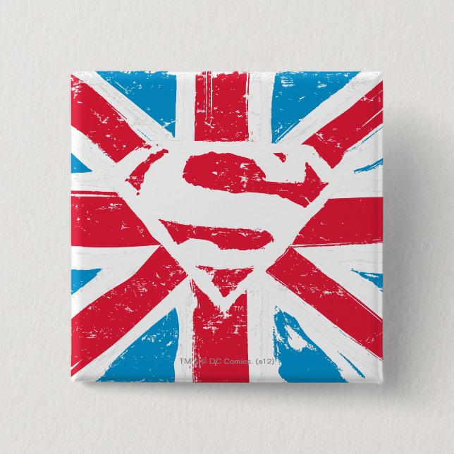 Worn S-Shield Over Flag 2 Inch Square Button (Front)