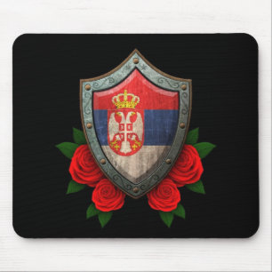 Worn Serbian Flag Shield with Red Roses Mouse Pad