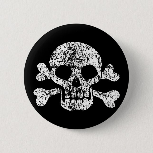 Worn Skull and Crossbones 2 Inch Round Button (Front)