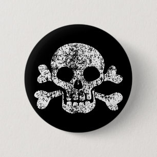 Worn Skull and Crossbones 2 Inch Round Button