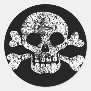 Worn Skull and Crossbones Classic Round Sticker