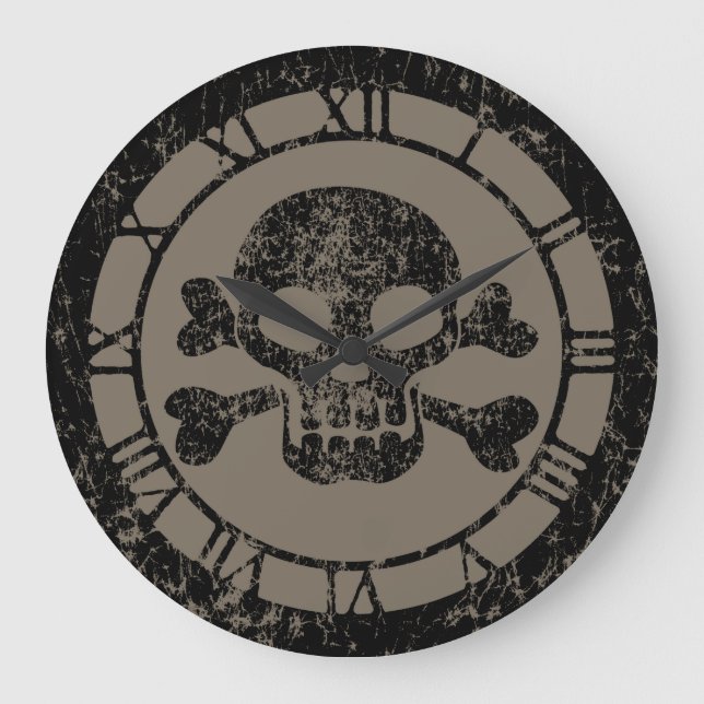 Worn Skull And Crossbones Large Clock (Front)