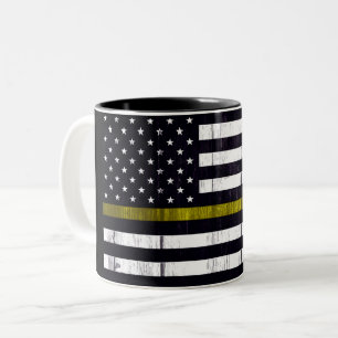 Worn Thin Yellow Line Flag Two-Tone Coffee Mug