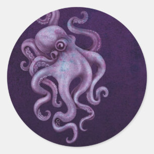 Worn Vintage Octopus Illustration - Purple Classic Round Sticker