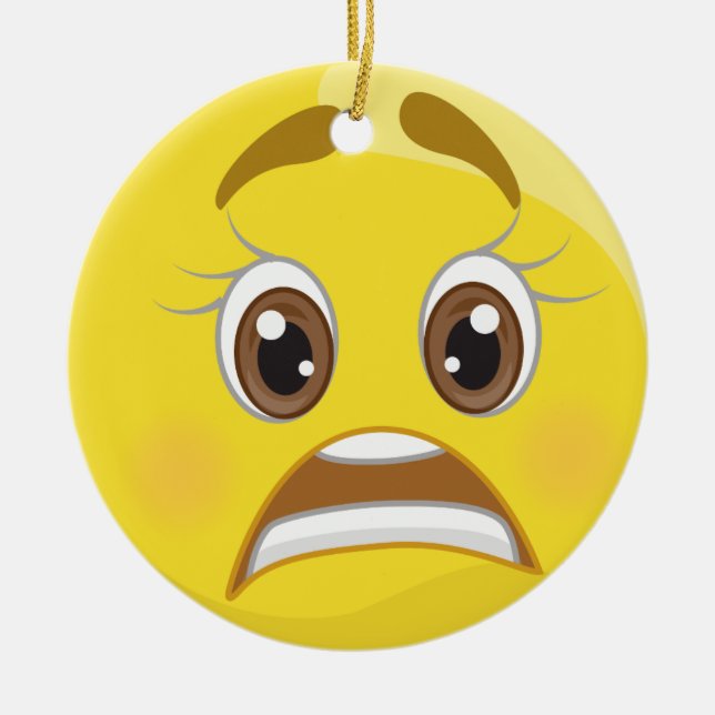 Worried Emoji Christmas Holiday Ornament (Front)