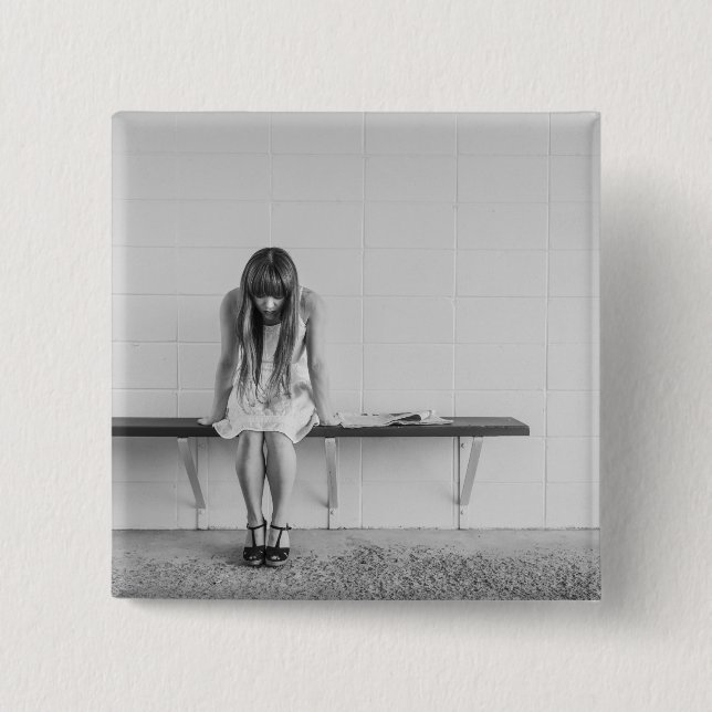 Worried Girl 2 Inch Square Button (Front)