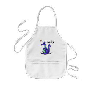 Worried Purple Dragon Cartoon Kids Apron