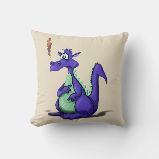Worried Purple Dragon Cartoon Throw Pillow (Front)