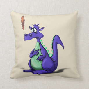 Worried Purple Dragon Cartoon Throw Pillow