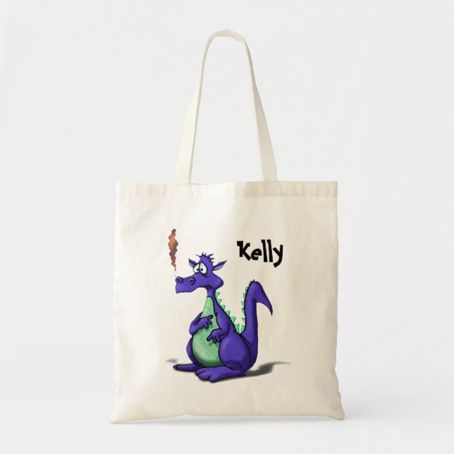 Worried Purple Dragon Cartoon Tote Bag (Front)