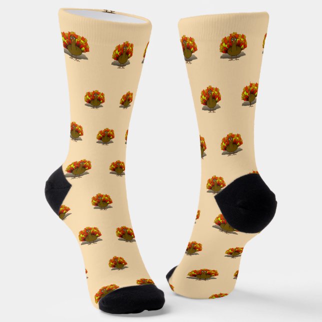 Worried Turkey Thanksgiving Socks (Angled)