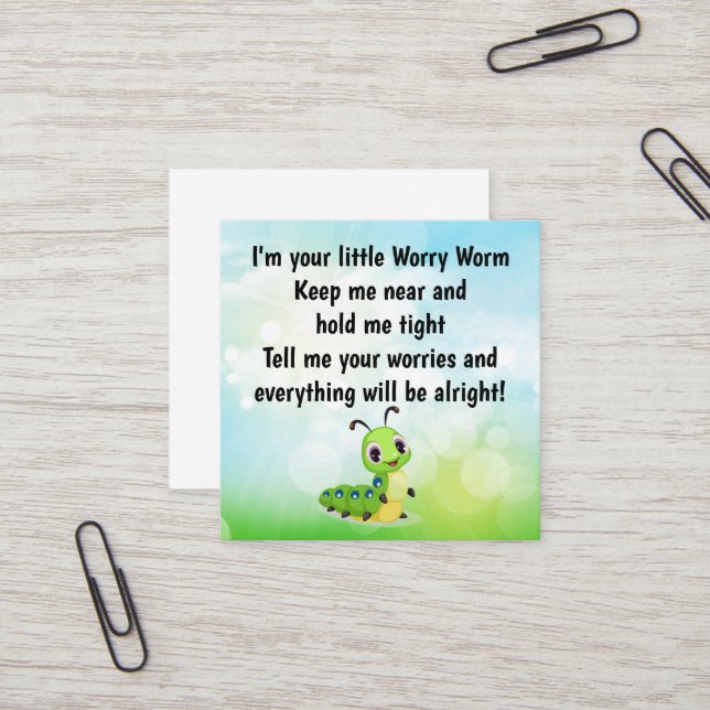 Worry Worm Poem Card Insert (Front/Back In Situ)