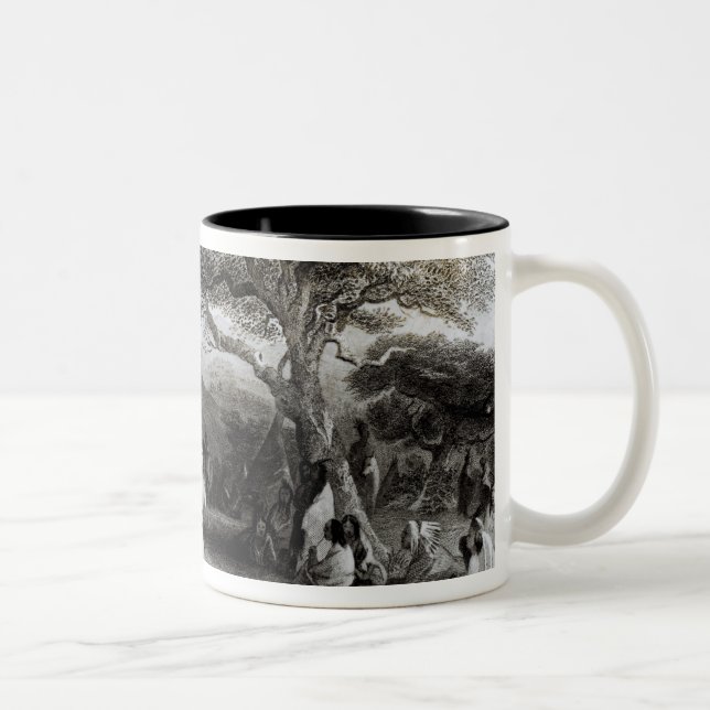Worship of the Sun, engraved by R. Ehnshelwood Two-Tone Coffee Mug (Right)