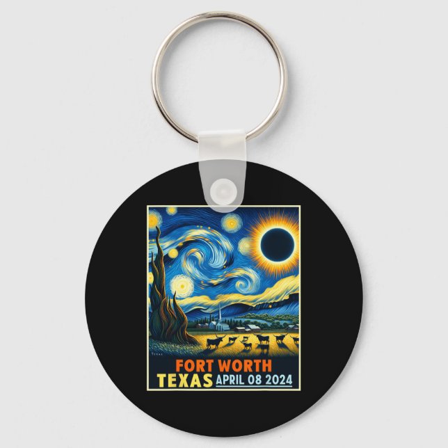 Worth Texas Total Solar Eclipse 2024 Starry Night  Keychain (Front)