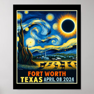 Worth Texas Total Solar Eclipse 2024 Starry Night Poster