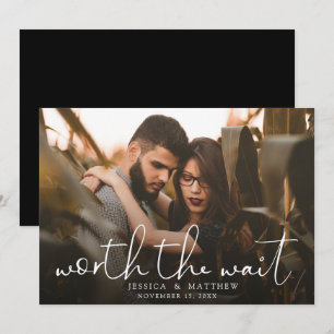 Worth the Wait Wedding Photo Script Modern Overlay Save The Date