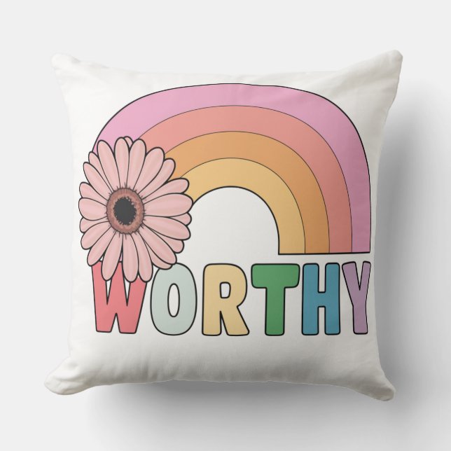 Worthy Rainbow Bloom Throw Pillow (Front)