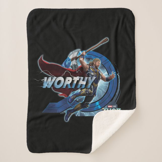 Worthy Thor Stormbreaker Rush Graphic Sherpa Blanket (Front)