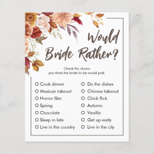 Would Bride Rather   Fall Bridal Shower Game