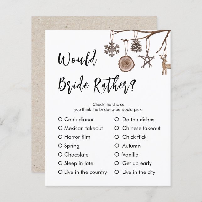 Would Bride Rather | Winter Bridal Shower Game (Front/Back)