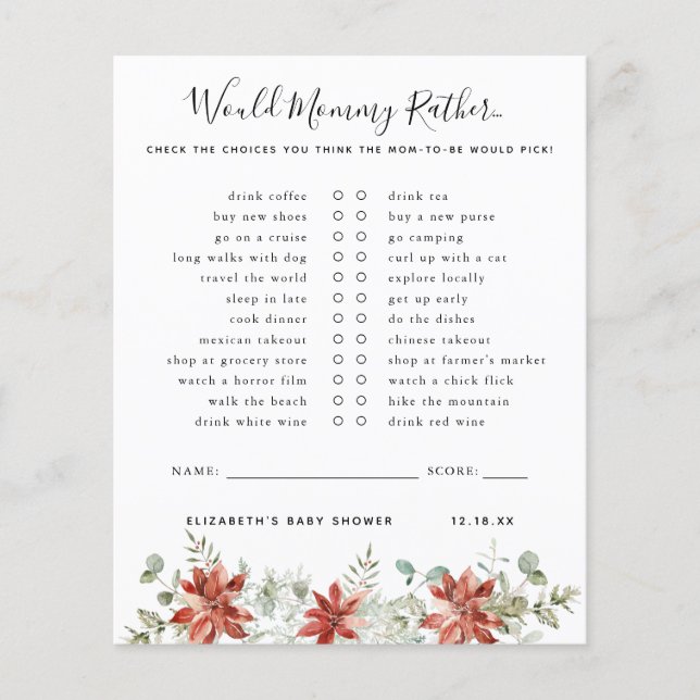 Would Mommy Rather | Baby Shower Game (Front)