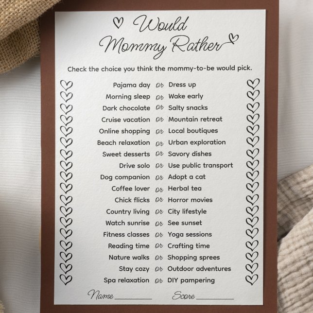 Would Mommy Rather Baby Shower Game Card (Creator Uploaded)