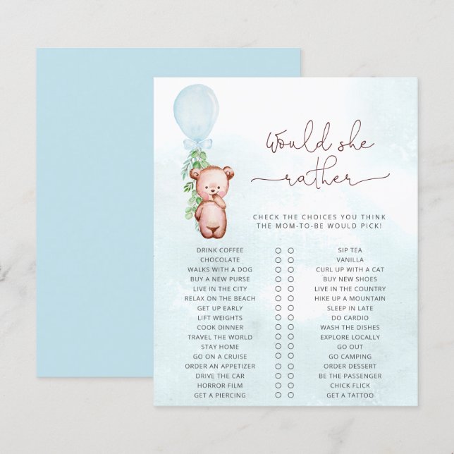 Would Mommy Rather Game Baby Shower Teddy Bear (Front/Back)