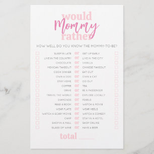 Would Mommy Rather Pink Baby Shower Game