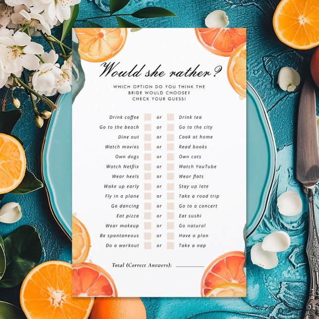 Would She Rather Aperol Spritz Bridal Shower Game (Creator Uploaded)