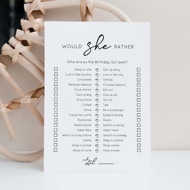 Would She Rather Birthday Party game Card (Creator Uploaded)