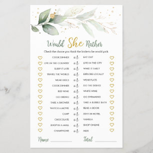 Would She Rather Bridal Game Greenery Foliage Flyer