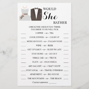 Would She Rather Bridal Shower Game Card