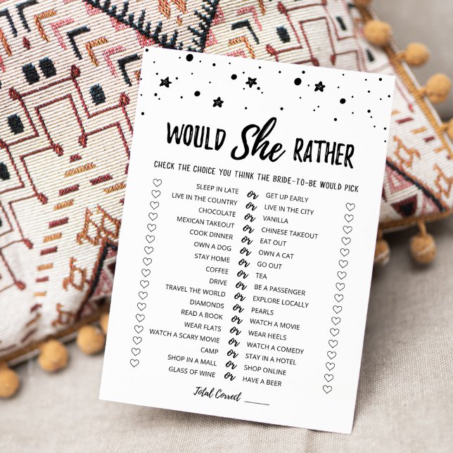 Would She Rather Bridal Shower Game Card (Creator Uploaded)