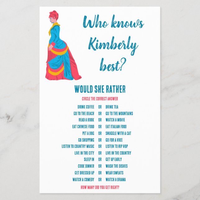 Would She Rather Bridal Shower Game Flyer (Front)