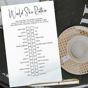Would She Rather Bridal Shower Game Green Wash