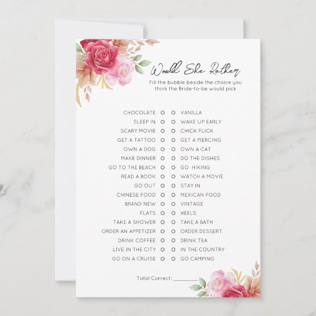 Would She Rather- Bridal Shower Game Holiday Card (Front)