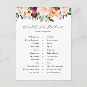 Would She Rather Bridal Shower Game  Postcard