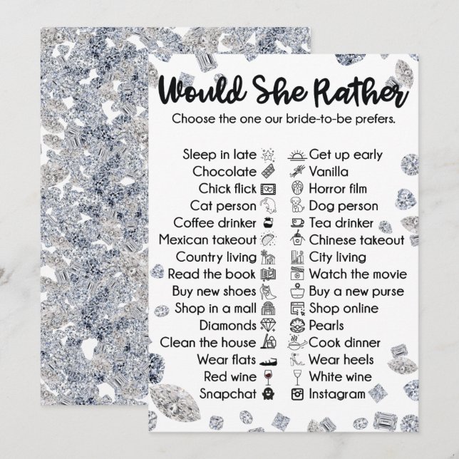 Would She rather Bridal Shower Party Game Invitation (Front/Back)