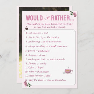 Would She Rather Bridal Shower with Photo Game  Advice Card