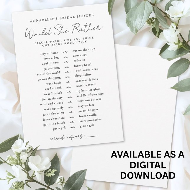 Would She Rather Bride Bridal Shower Game Invitation (Would She Rather Bride Bridal Shower Game Invitation)