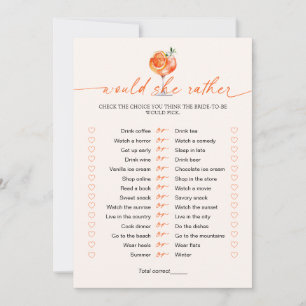 Would She Rather Cocktail Bridal Shower Game  Invitation