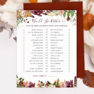 Would She Rather Fall Floral Bridal Shower Game