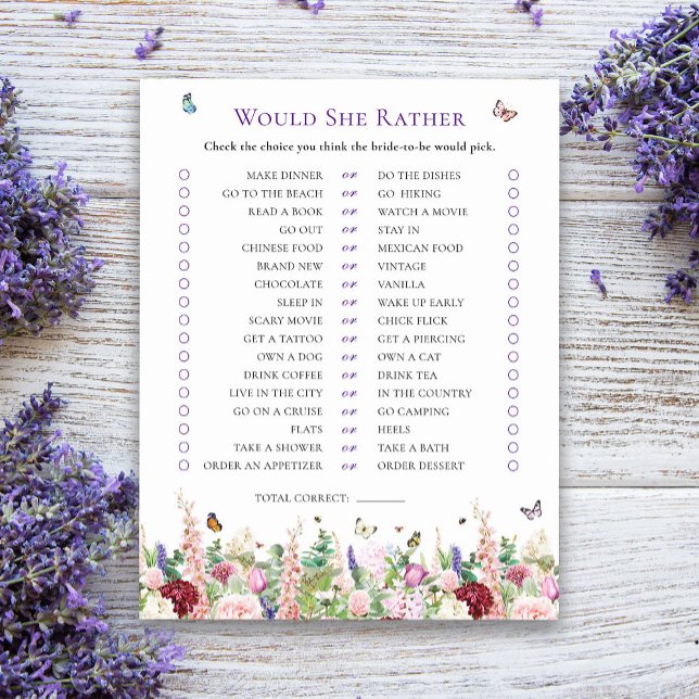 Would She Rather Floral Bridal Shower Game (Creator Uploaded)